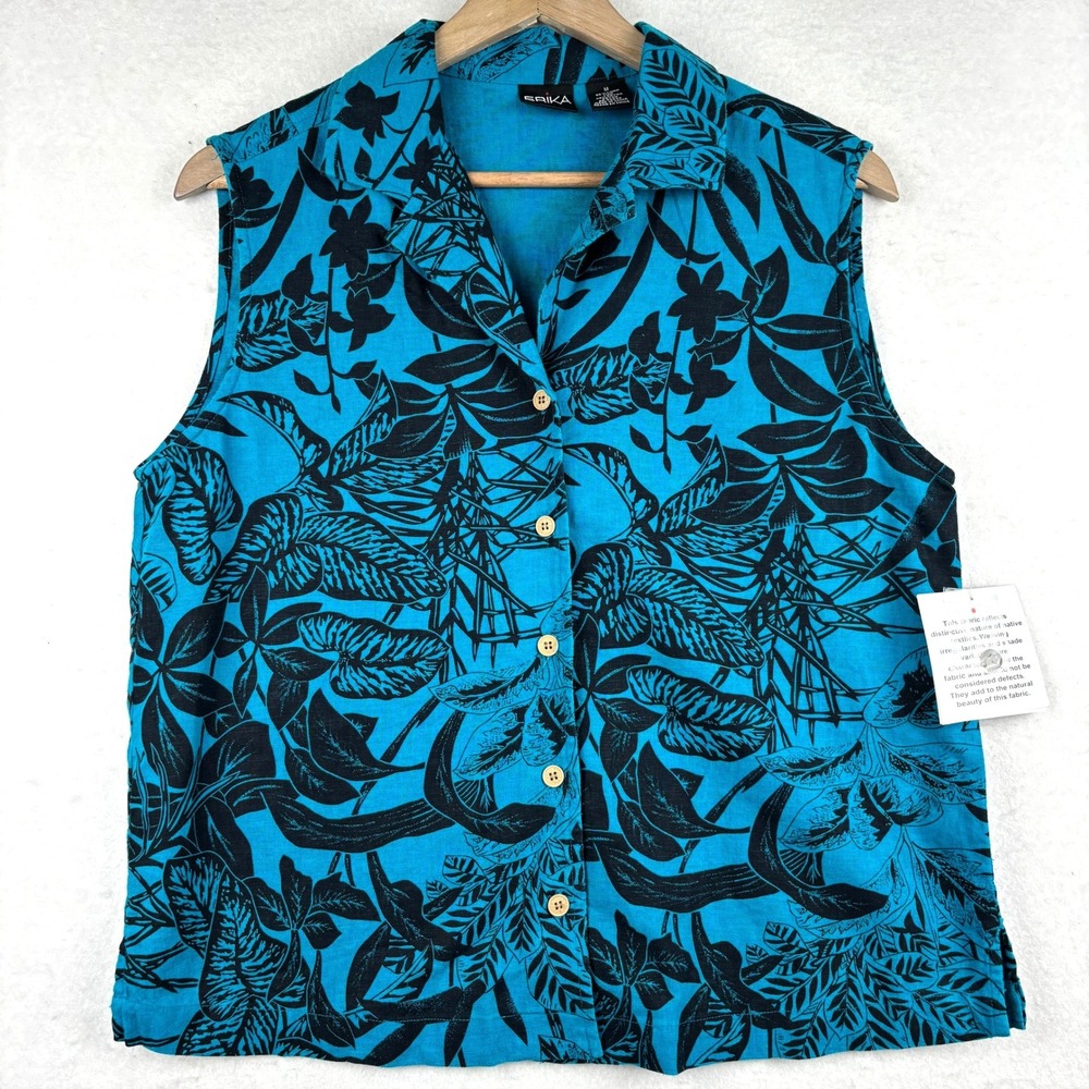 Erika Linen Blend Shirt Womens M Sleeveless Button Up - Picture 2 of 9